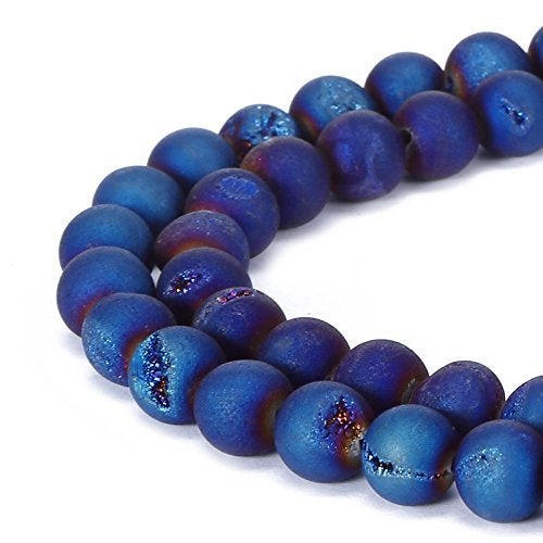 Ruilong 6MM 8MM 10MM 12MM Natural Gorgeous Matte Fancy Druzy Agate Round Loose Beads Gemstone for Jewelry Making by Ruilong (8MM, Dark Blue) - Image 4