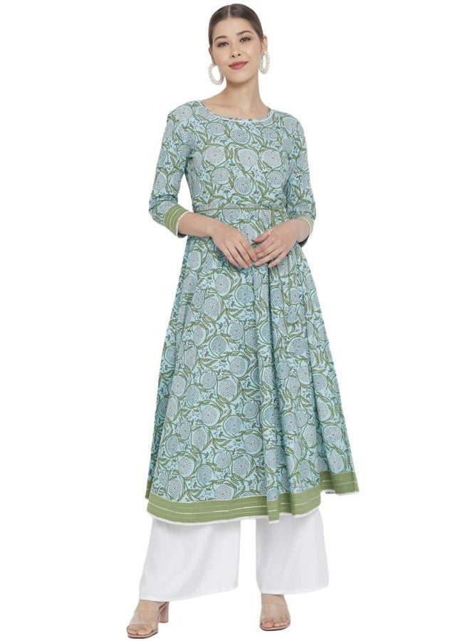 Yash Gallery Women's Cotton Floral Printed Anarkali Kurta for Women (1393YKBLUE_Blue_Large) - Image 1