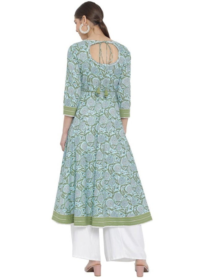 Yash Gallery Women's Cotton Floral Printed Anarkali Kurta for Women (1393YKBLUE_Blue_Large) - Image 4