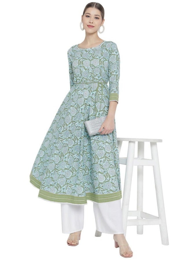 Yash Gallery Women's Cotton Floral Printed Anarkali Kurta for Women (1393YKBLUE_Blue_Large) - Image 5