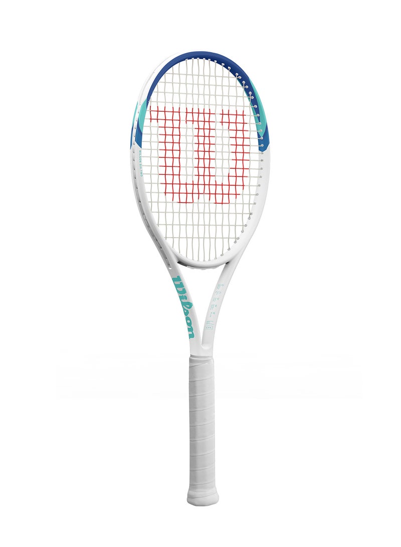 Wilson Six Two Tennis Racket, Head 105, 16x19, Adults, Beginners/ Intermediate - White/ Blue - Image 2