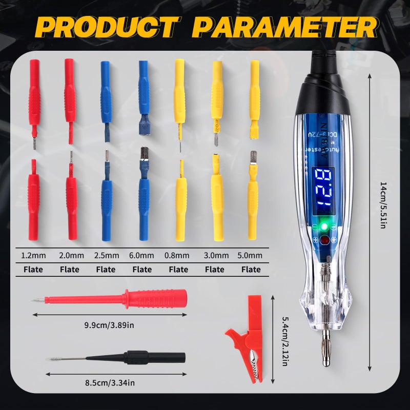 AWBLIN Test Light Probe Kit, 3-72V DC LED Digital Automotive Circuit Tester with Voltmeter, 18 Pieces Multi Function Auto Fuse Voltage Tester Electric Probe Test Kit - Image 5