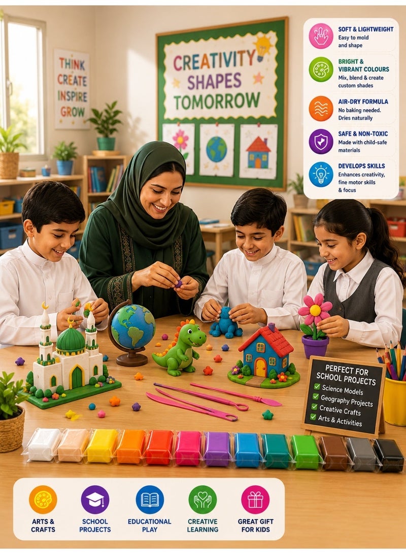 SKAFA Air Dry Clay Set – 48 Vibrant Colors | Modeling Clay Kit with Sculpting Tools | DIY Craft & Art Clay for Kids and Adults | Soft, Non-Toxic Air-Dry Clay for Creative Projects, School Activities, Gifts & Handmade Decorations - Image 5