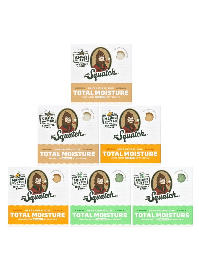 Dr. Squatch - Dr. Squatch NEW Total Moisture Men's Bar Soap - 6-Pack Unscented Shea Butter, Mango Butter, Green Tea Butter - No Added Fragrance - Nourish, Smooth, and Calm Skin - Formulated for Sensitive Skin - Image 1