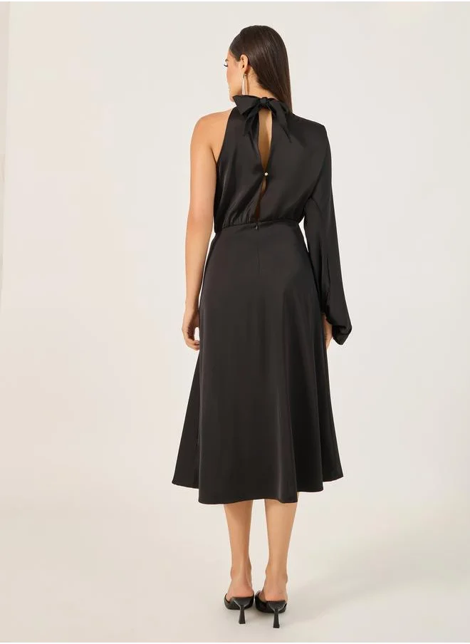 Styli Plain One Shoulder A-Line Midi Dress