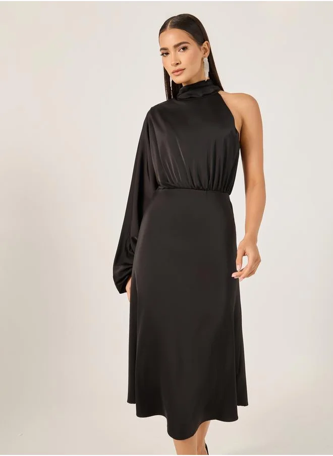 Styli Plain One Shoulder A-Line Midi Dress