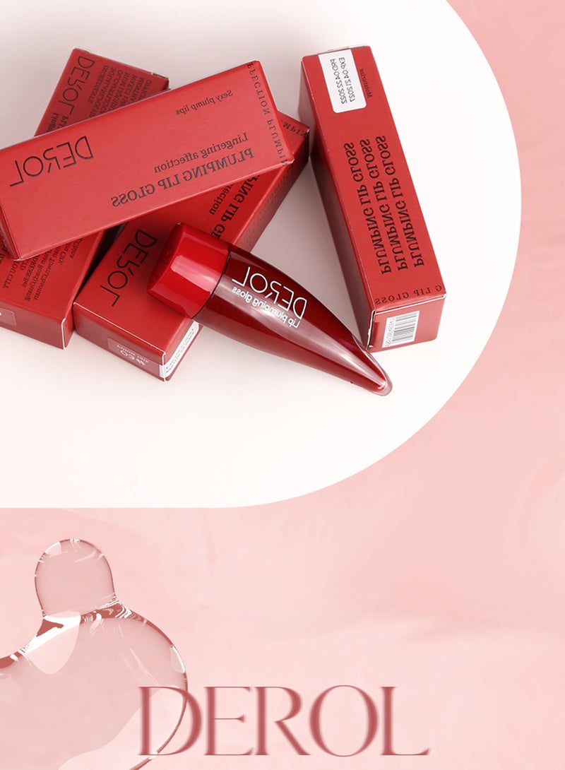 ديرول ملمع شفاه ممتلئ، أحمر شفاه سائل مرطب، ملمع شفاه يدوم طويلًا بتغطية كاملة، قاعدة شفاه شفافة لامعة بلون الفلفل الحار - Image 3