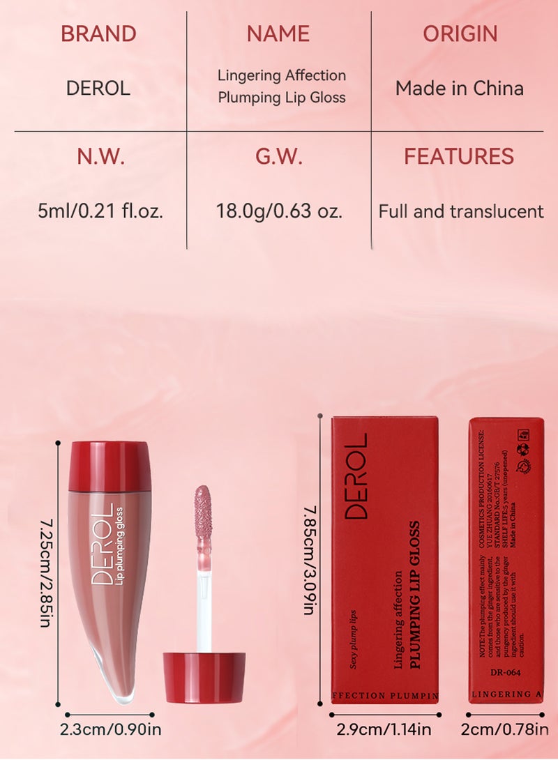ديرول ملمع شفاه ممتلئ، أحمر شفاه سائل مرطب، ملمع شفاه يدوم طويلًا بتغطية كاملة، قاعدة شفاه شفافة لامعة بلون الفلفل الحار - Image 2