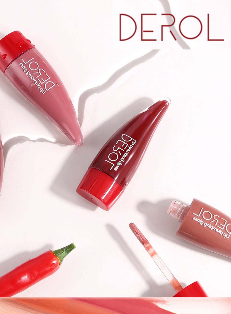 ديرول ملمع شفاه ممتلئ، أحمر شفاه سائل مرطب، ملمع شفاه يدوم طويلًا بتغطية كاملة، قاعدة شفاه شفافة لامعة بلون الفلفل الحار - Image 4