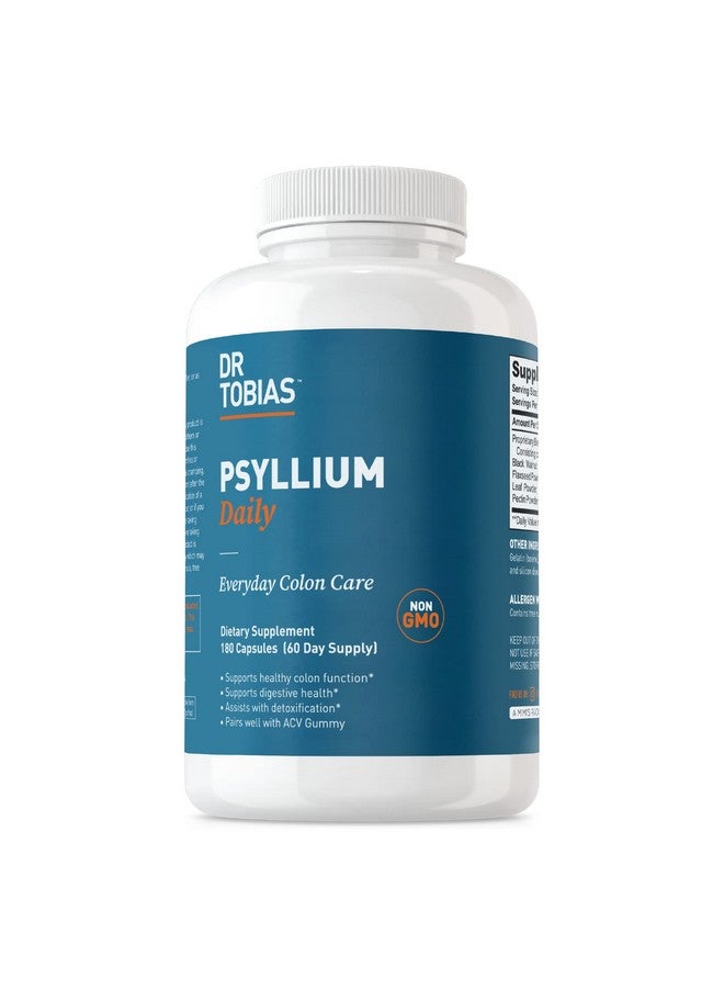 Dr. Tobias Psyllium Daily, Supports Healthy Bowel Movement, Psyllium Husk Capsules with Bentonite Clay, Flaxseed & Natural Ingredients, Daily Fiber Supplement in Support of Colon Health, 180 Capsules - Image 1