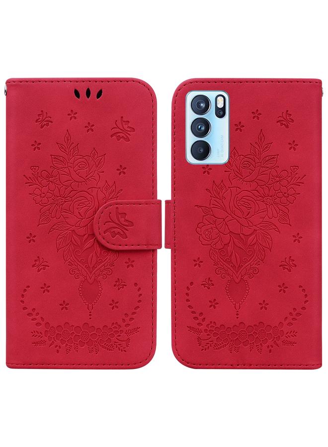 اس-توب جراب لهاتف OPPO Reno6 Pro 5G جراب هاتف جلدي منقوش بنقشة فراشة وردية - Image 1