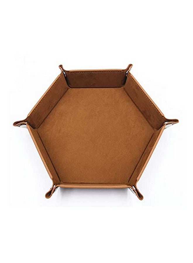WeTest 2 Pack Folding Hexagon Tray - Metal Dice Rolling Tray for RPG, DND and Other Table Games, Holder Storage Box (Brown)