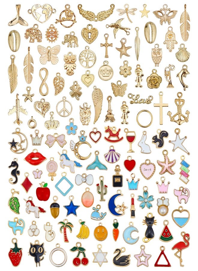JIALEEY 110Pcs Assorted Gold Plated Enamel Pendants Charms for Jewelry Making Necklace Bracelet Craft Supplies - Image 1