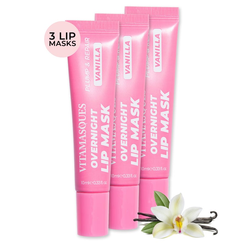 Vitamasques Overnight Lip Mask - Hydrating Vanilla Lip Balm Moisturizer with Vitamins & Natural Oil Hydrates, Nourishes & Plumps Lips Area - Korean Skin Care Lip Care Products (Pack of 3)