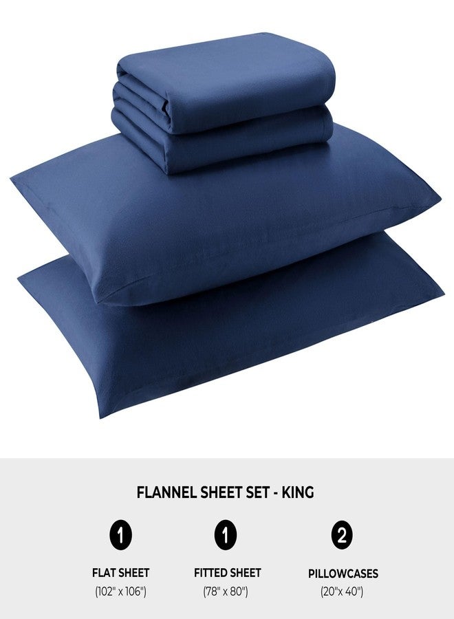Featherhead 100% Cotton 4PCs Flannel Sheet Set | Double-Brushed for Extra Softness, Warm & Breathable, Extra Deep Pockets fits Up to 17” (Navy Blue, King) - Image 5