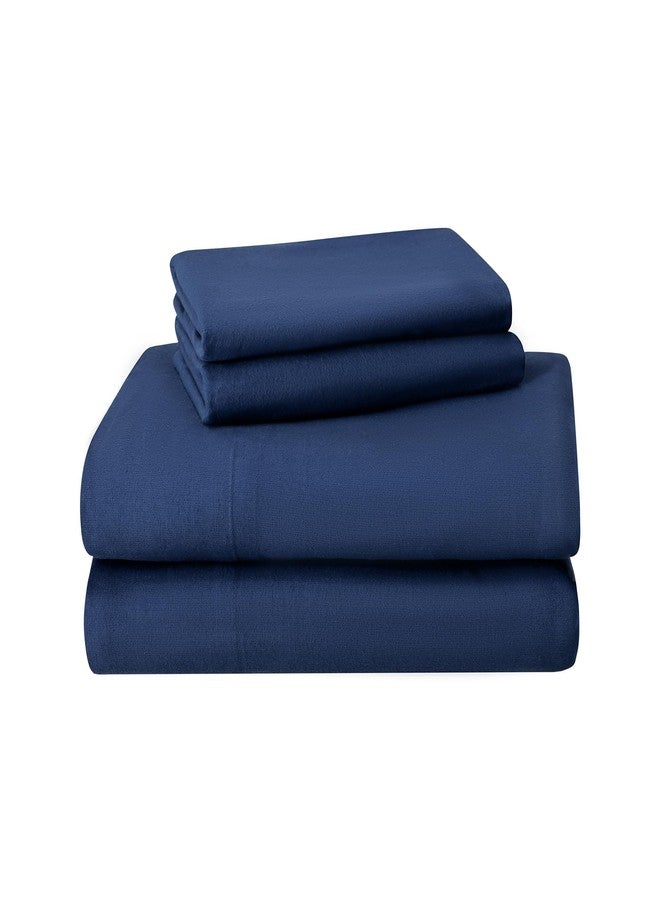 Featherhead 100% Cotton 4PCs Flannel Sheet Set | Double-Brushed for Extra Softness, Warm & Breathable, Extra Deep Pockets fits Up to 17” (Navy Blue, King) - Image 1