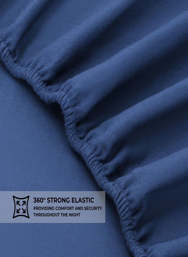 Featherhead 100% Cotton 4PCs Flannel Sheet Set | Double-Brushed for Extra Softness, Warm & Breathable, Extra Deep Pockets fits Up to 17” (Navy Blue, King) - Image 4