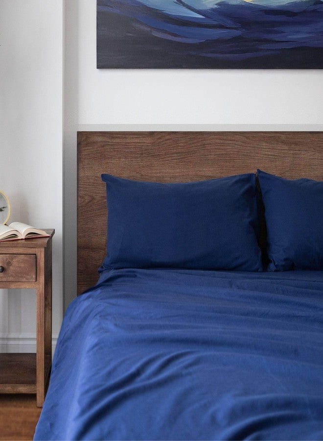 Featherhead 100% Cotton 4PCs Flannel Sheet Set | Double-Brushed for Extra Softness, Warm & Breathable, Extra Deep Pockets fits Up to 17” (Navy Blue, King) - Image 2