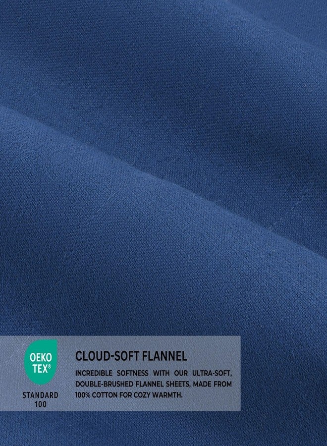 Featherhead 100% Cotton 4PCs Flannel Sheet Set | Double-Brushed for Extra Softness, Warm & Breathable, Extra Deep Pockets fits Up to 17” (Navy Blue, King) - Image 3