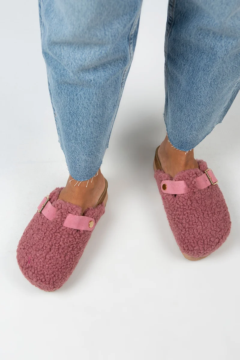 Manijero Manijero Juno Women's Textile Fur-Lined Genuine Leather Belted Buckle Lilac Slippers