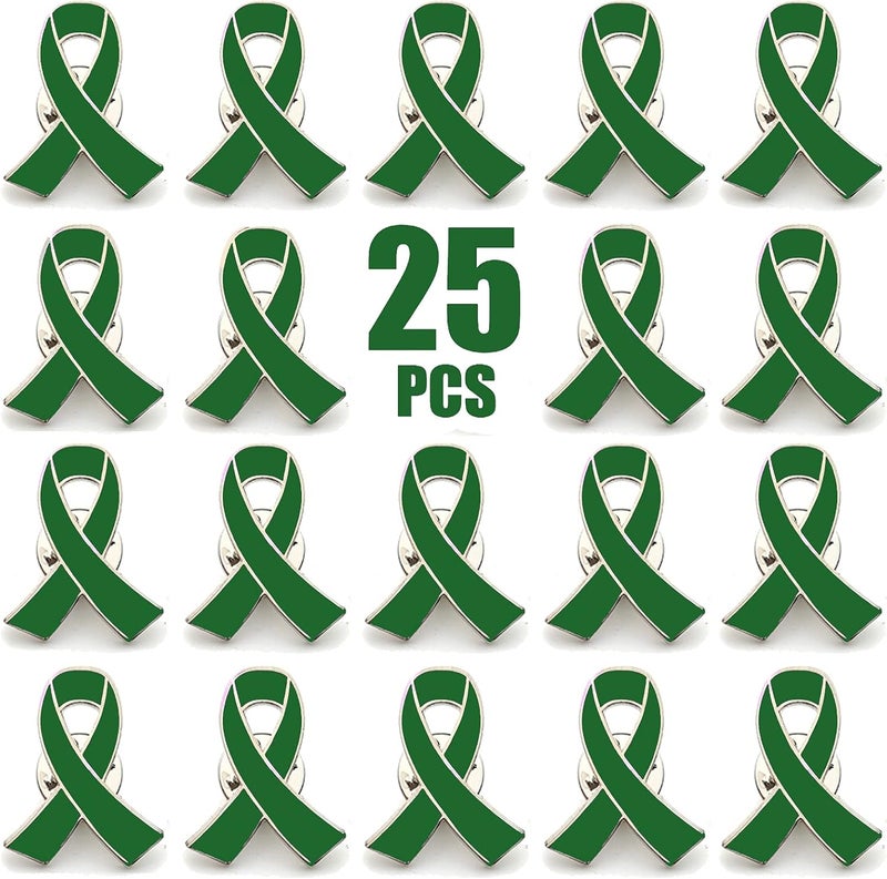 Alodidae 25 Pcs Green Ribbon Pin Mental Health Awareness Brooch - Image 1