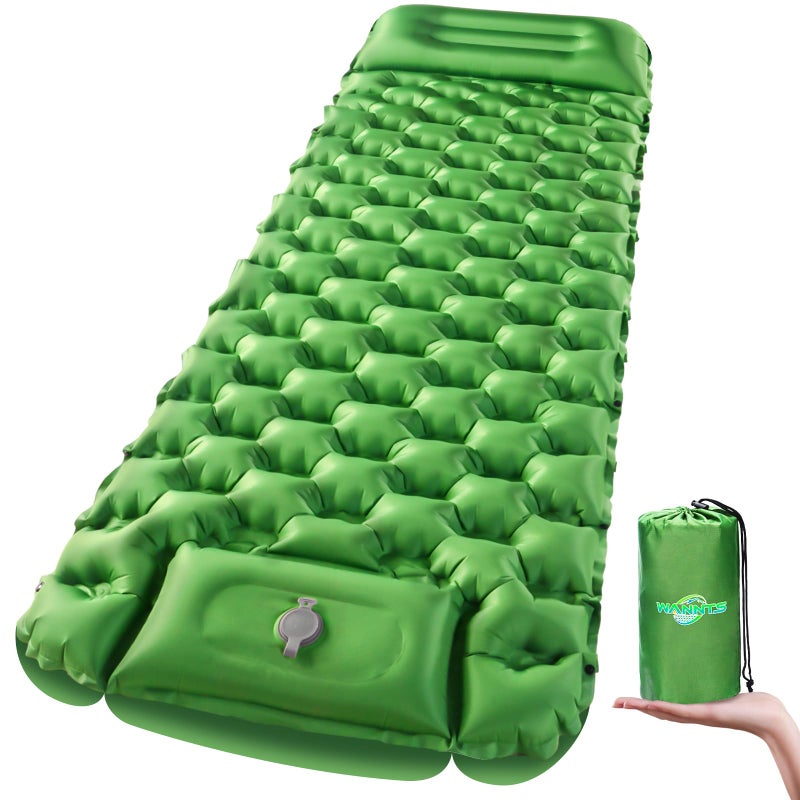 WANNTS Sleeping Pad Ultralight Inflatable Sleeping Pad for Camping Builtin Pump Ultimate for Camping Hiking  Airpad Carry Bag Repair Kit  Compact  Lightweight Camping PadGreen
