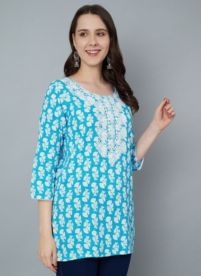 Trend Level Sea Green and White Embroidered Kurti - Image 3