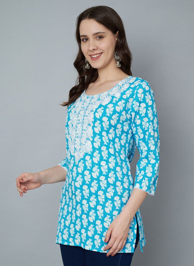 Trend Level Sea Green and White Embroidered Kurti - Image 4