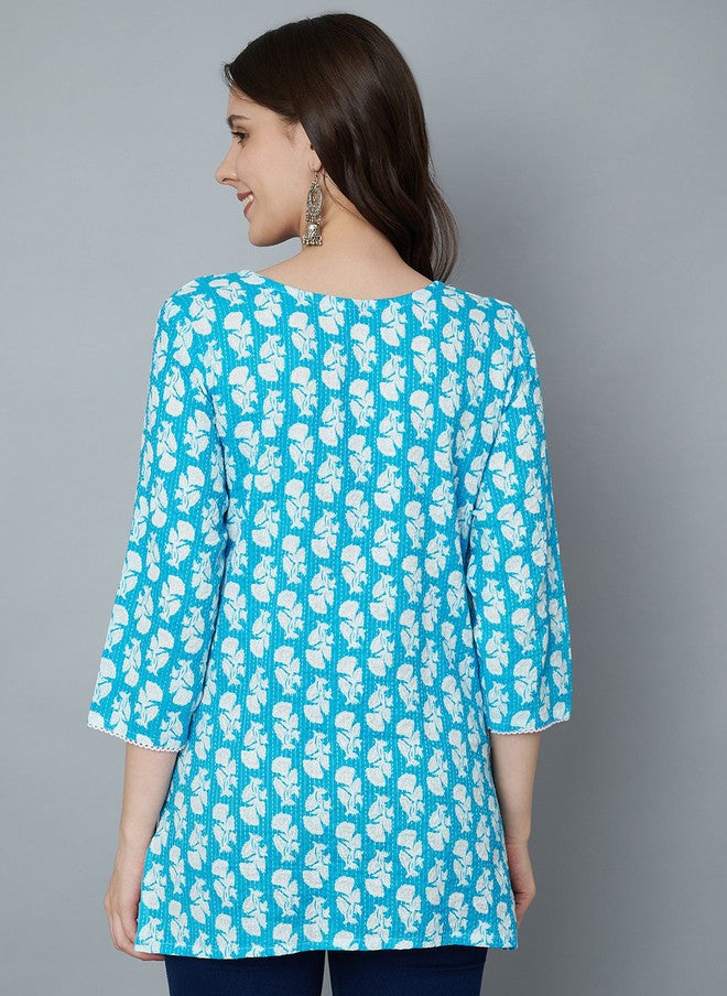 Trend Level Sea Green and White Embroidered Kurti - Image 5