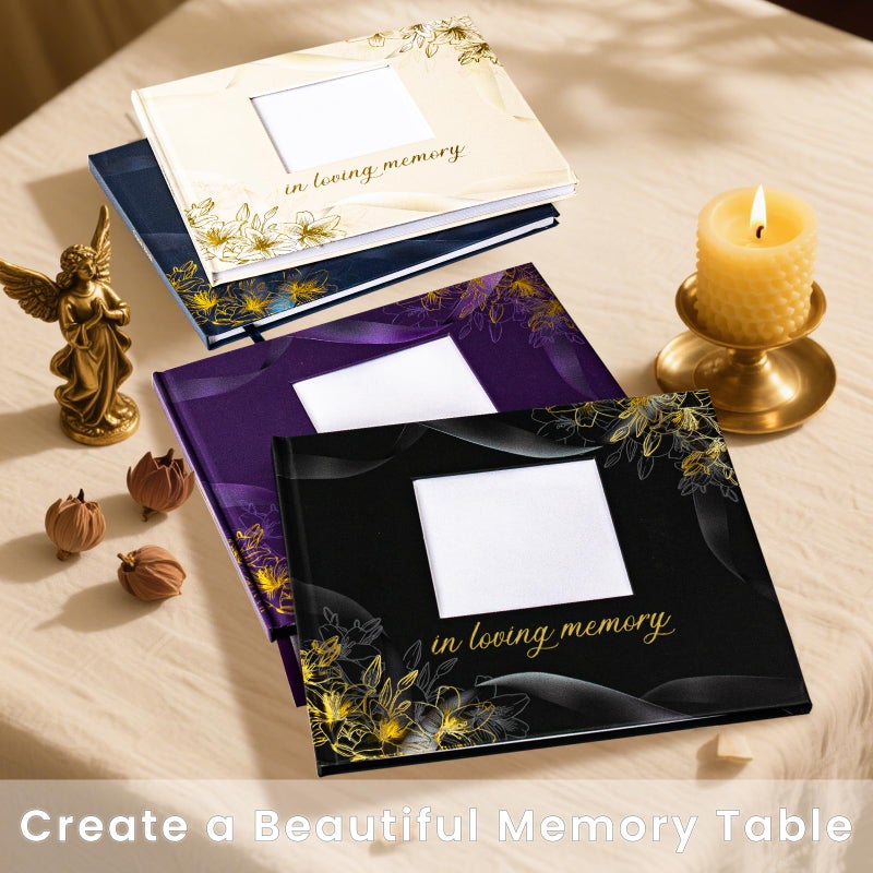 Braveriky Elegant Funeral Guest Book - in Loving Memory Guestbook with Photo Slot - 330 Entries Memorial Guest Sign in Book for Funeral Service, 9"x7.5", Navy - Image 5