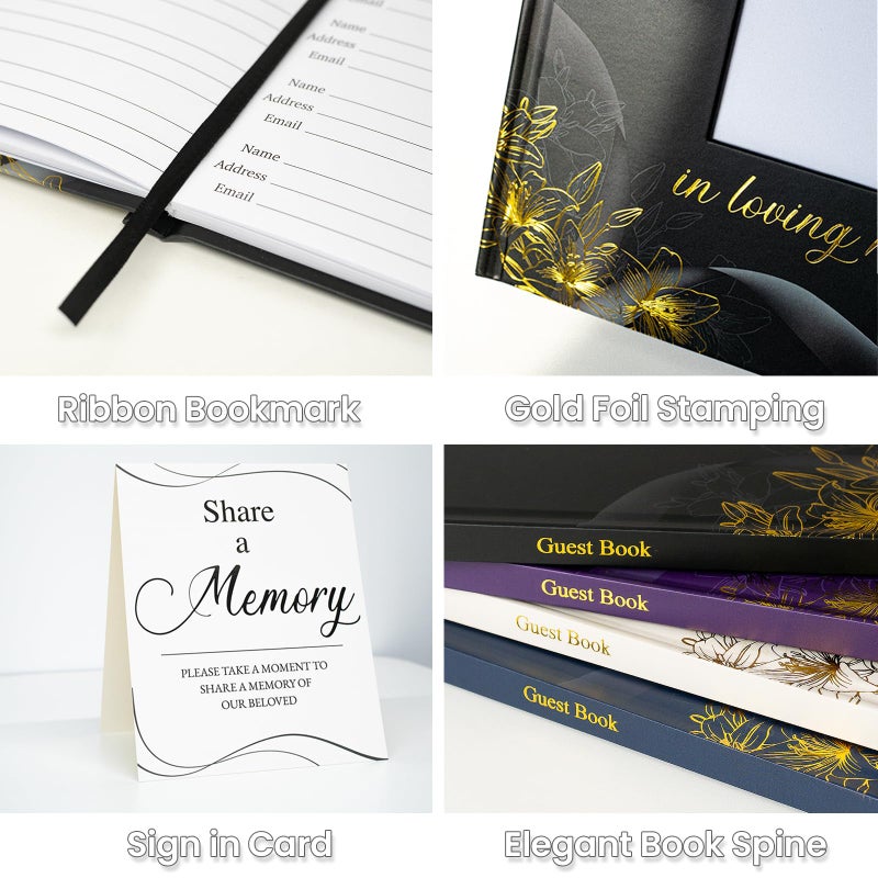 Braveriky Elegant Funeral Guest Book - in Loving Memory Guestbook with Photo Slot - 330 Entries Memorial Guest Sign in Book for Funeral Service, 9"x7.5", Navy - Image 3
