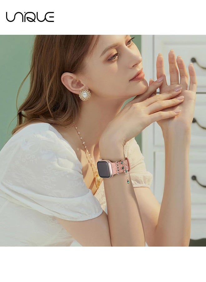يونيك مجموعة مشابك تزيين الساعة بقطعتين - مشبك زخرفي على شكل غصن بالزركون الأخضر - متوافق مع أحزمة ساعة آبل - 38 مم 40 مم 41 مم 42 مم 44 مم 45 مم 49 مم - لسلسلة iWatch Ultra 9 8 7 6 5 4 3 2 1 SE، حلقة زخرفية للساعة الذكية (بدون حزام) - Image 5