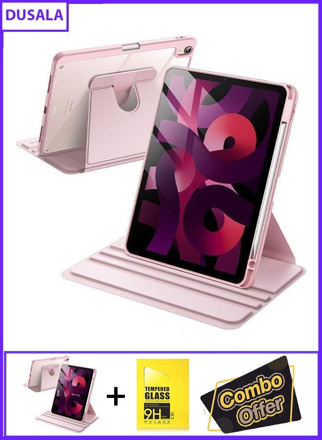 DUSALA 2 in 1 Rotating Case for iPad Air 5 (10.9-Inch,2022) with Pencil Holder,360 Degree Rotation Protective Stand Slim Cover Clear Back, Auto Wake/Sleep iPad Air 5 With Tempered Glass - Image 1