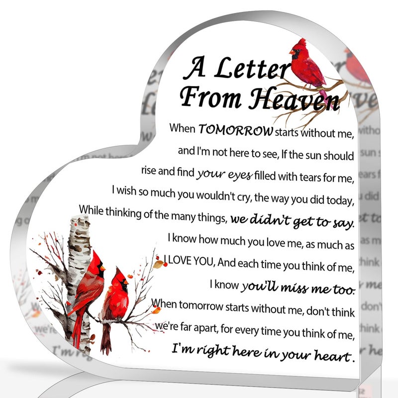 Sympathy Gifts Red Cardinal Gifts  A Letter from Heaven  Crystal Acrylic Paperweight Remembrance Decorations
