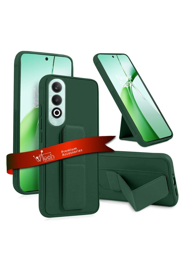 Wtech OnePlus Nord CE4 5G 2024 Hand Grip Foldable Magnetic Kickstand Wrist Strap Finger Grip With Built-In Iron Case Cover Dark Green - Image 1