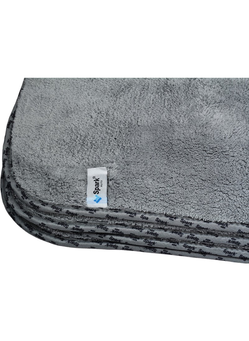 Spark (2 Pieces) 2316 Microfiber Plush Car Drying and Cleaning Cloth Large Size 60X90 Cm. Grey  - Image 5