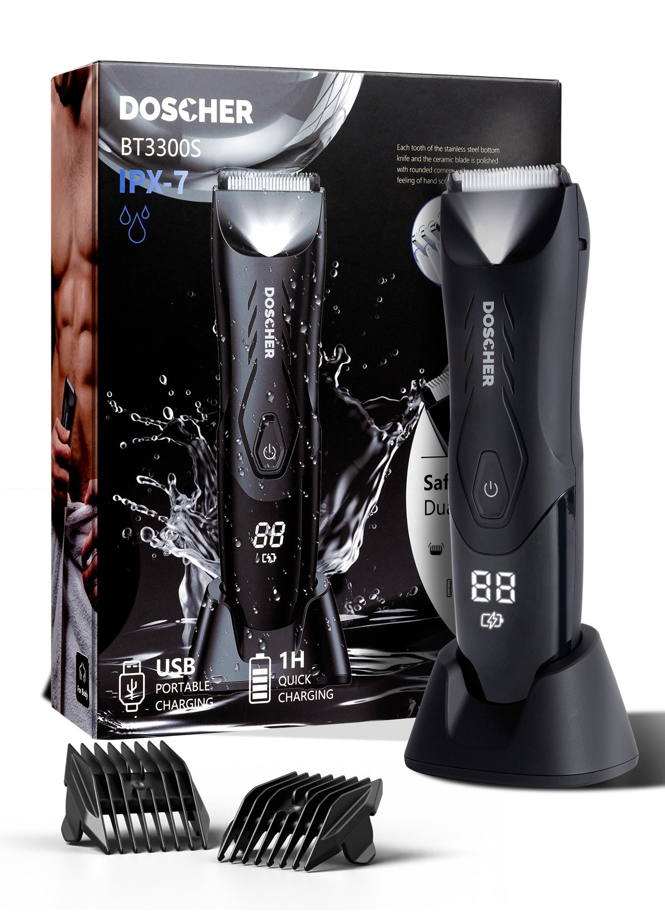 DOSCHER Body Trimmer For Men, Groin Hair Trimmer, Men Grooming For Groin And Body, Electric Ball Trimmer-No Nick, No Cut Pubic Trimmer Body Shaver Waterproof Wet/Dry 