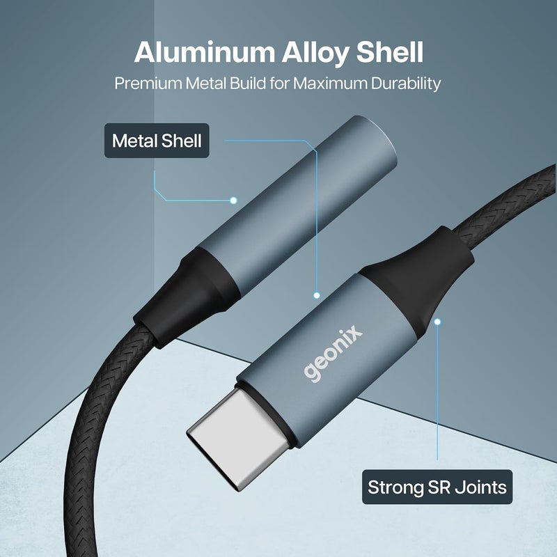 GEONIX Befit AX7 Type C to 3.5mm AUX Adapter | Built-in DAC | Mic & Audio Support | Plug & Play | Nylon Braided & Aluminum Alloy | Compatible with Smartphones, Tablets & Laptops - Image 4