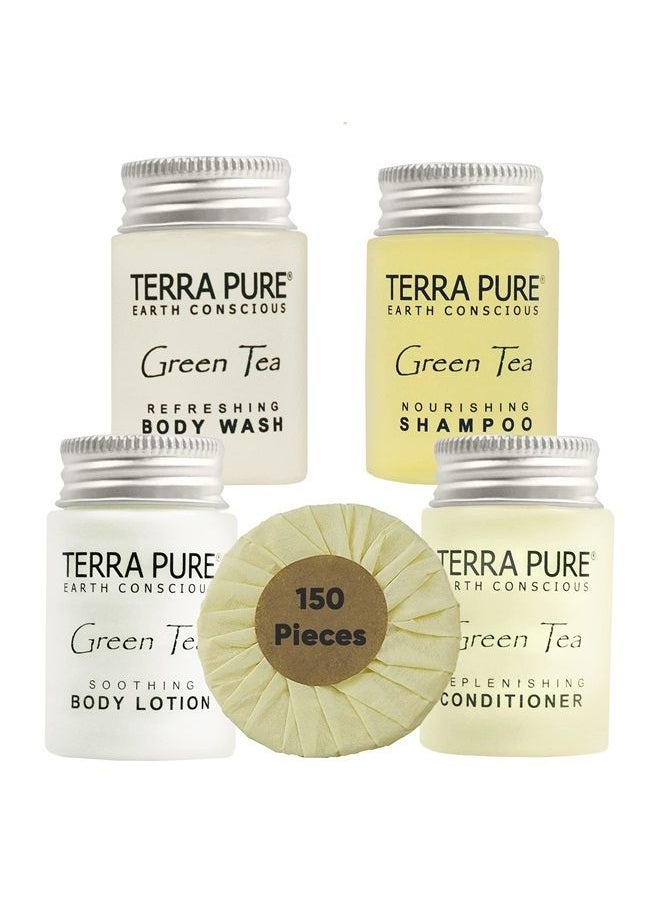 Terra Pure - Hotel Soaps and Toiletries Bulk Set | 1-Shoppe All-In-Kit Amenities for Hotels | 1oz Hotel Shampoo & Conditioner, Body Wash, Body Lotion & 1.25oz Bar Soap Travel Size | 150 Pieces - Image 1