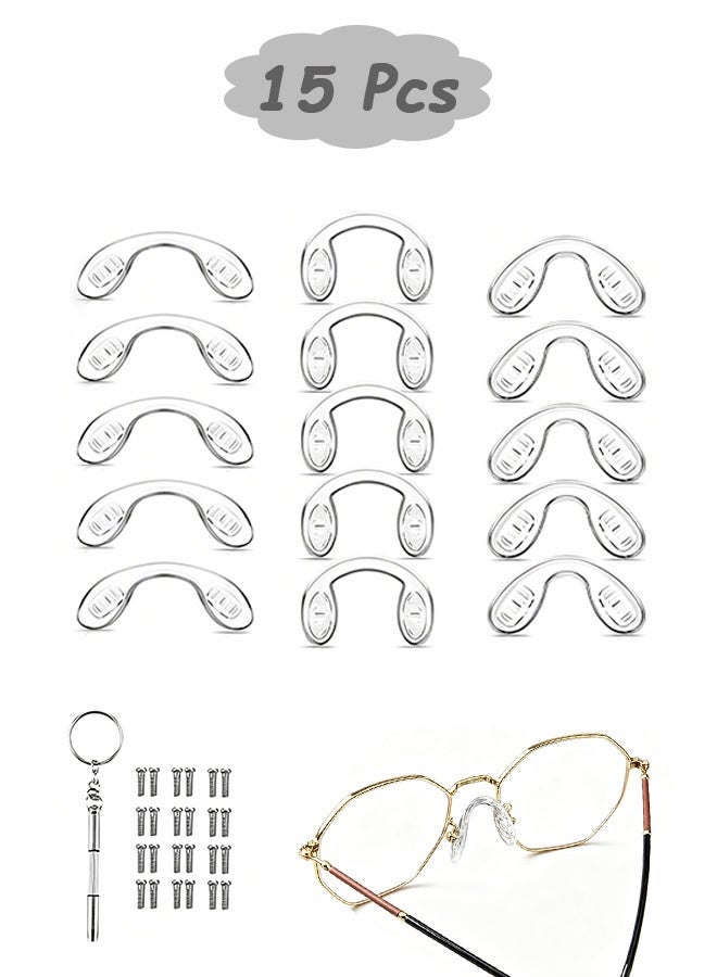 GD 15 Pairs U-Shaped Nose Pads for Glasses Anti-Slip Integrated Eyeglass Nose Pads Screw-in eyeglass nose piece - Soft Eyewear Nose Cushions for Kids Glasses Sunglasses Reading Glasses (Clear) - Image 1