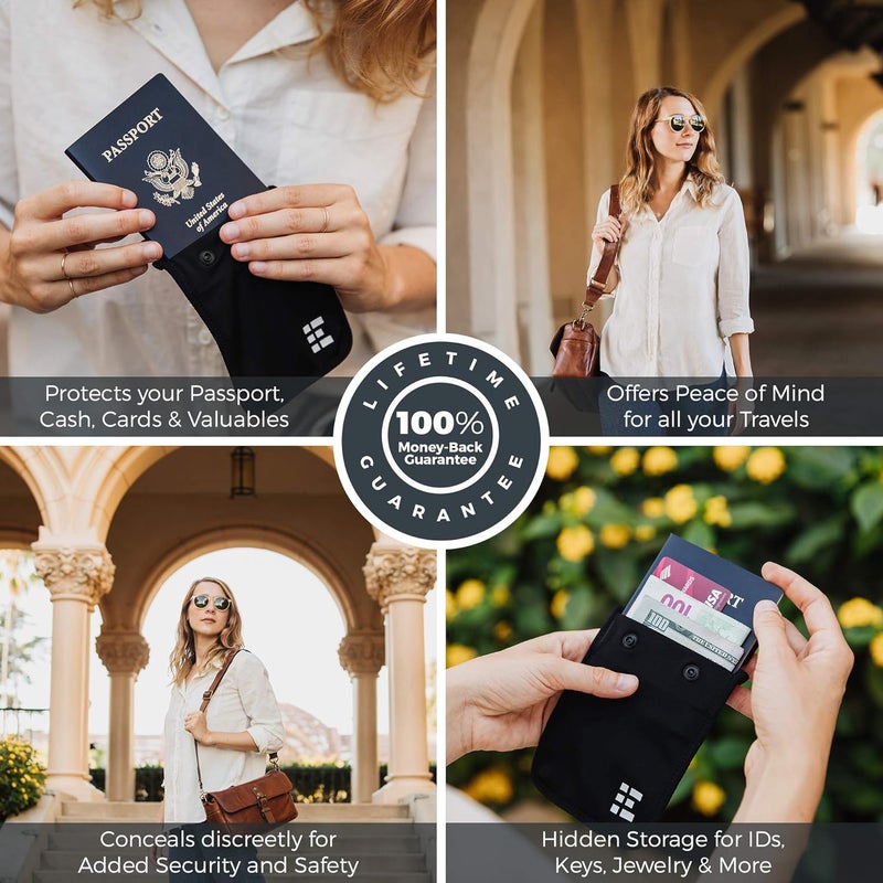 Zero Grid محفظة حمالة الصدر المخفية - حقيبة سفر وجيب سري لجواز السفر، المال، بطاقات الائتمان - مخبأ سري لجميع أحجام حمالات الصدر - آمن، مريح، قابل للغسل في الغسالة - منتصف الليل - Image 4