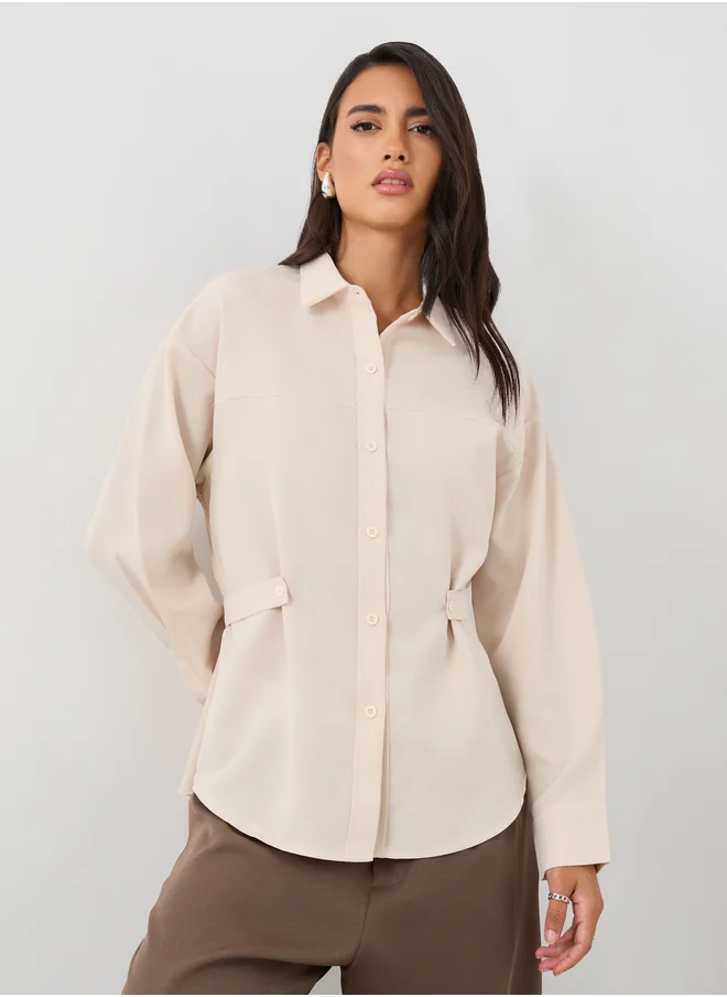 ستايلي Styli Solid Buttoned Spread Collar Shirt