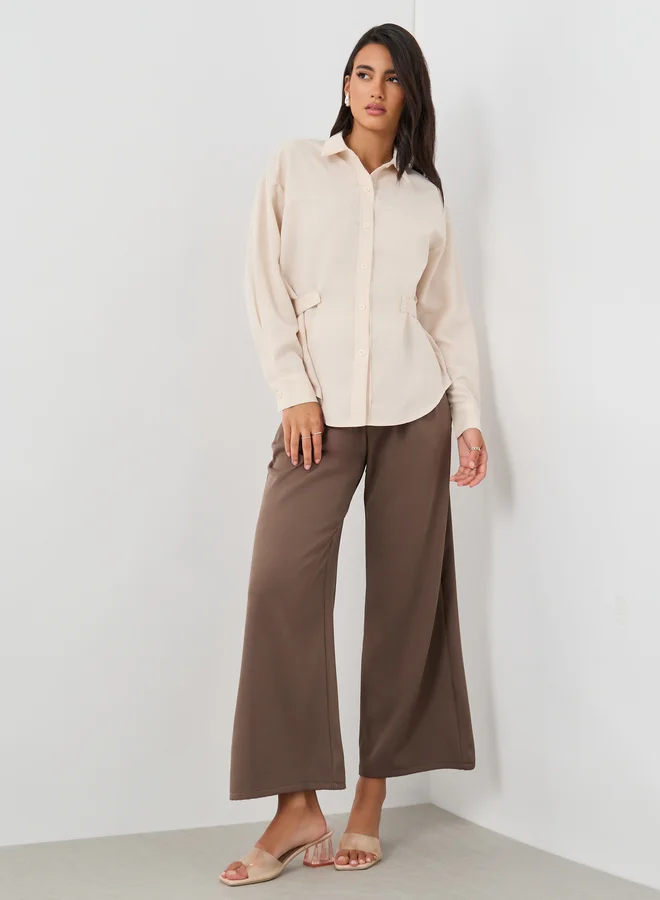 Styli Styli Solid Buttoned Spread Collar Shirt