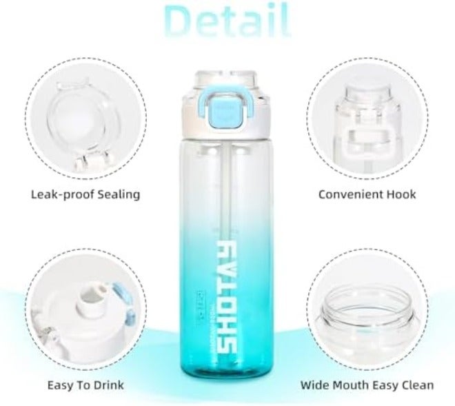 SHOTAY Sports Water Bottles 1 L/32 oz BPA Free And Leakproof, Fast Flow With Removable Straw, Gym Water Bottle For School, Fitness And Outdoor Sports  White. - Image 5