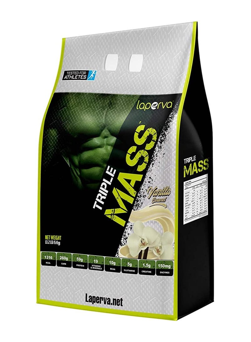 laperva Triple Mass Gainer Protein Powder, High Calorie Weight Gainer with Glutamine & Added Essential Fatty Acids, Creatine Blend +10 gm of BCAA (Vanilla Caramel, 13.2LB) - Image 2