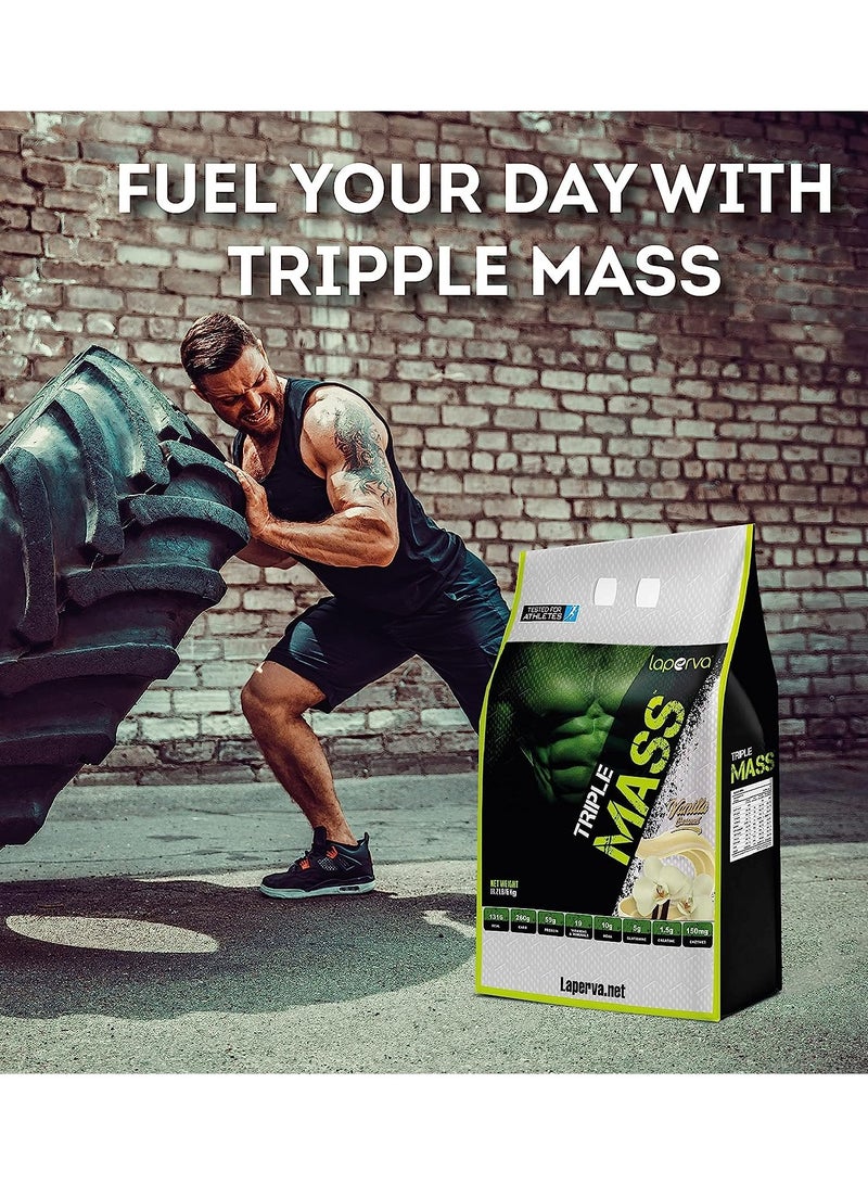 laperva Triple Mass Gainer Protein Powder, High Calorie Weight Gainer with Glutamine & Added Essential Fatty Acids, Creatine Blend +10 gm of BCAA (Vanilla Caramel, 13.2LB) - Image 4
