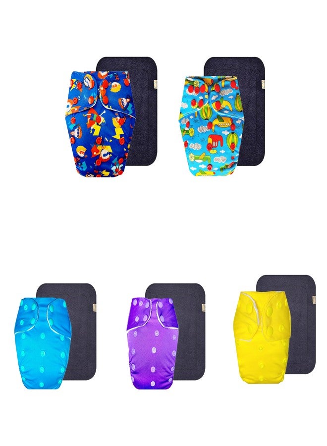 Dumbledo Premium Cloth Diaper with Black Insert (Pack of 5) | Hypoallergenic | Reusable & Washable | Travel Friendly | Perfect for Indian Summers | 3 Months - 3 Years | Unisex Baby - Image 1