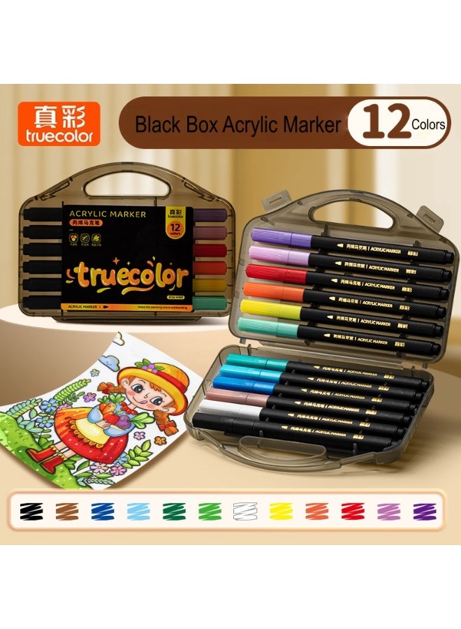 True Color Small Black Box Acrylic Markers, 12 Stackable Colors for Elementary School Students - Image 1