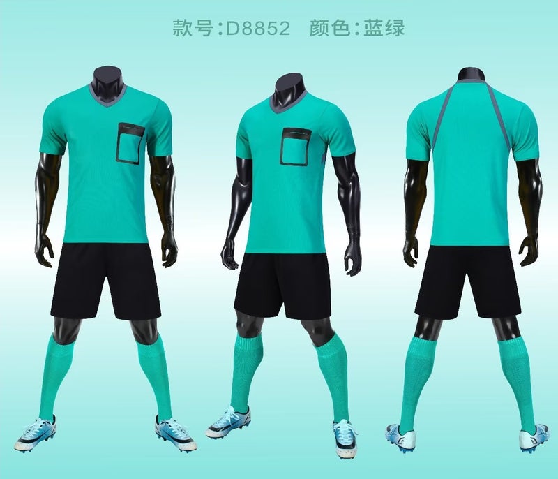 Generic Football referee suit mens and womens adult training suit childrens sports short-sleeved ball suit fixed Z printing match jersey Turquoise