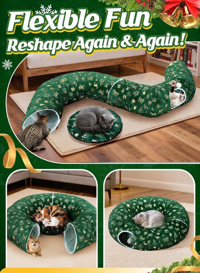 Beeplove Cat Tunnel Christmas Tree Skirt - Green & Golden Cat Donut Bed, Christmas Tree Protector from Cats, Xmas Cat Gifts Accessories - Image 4